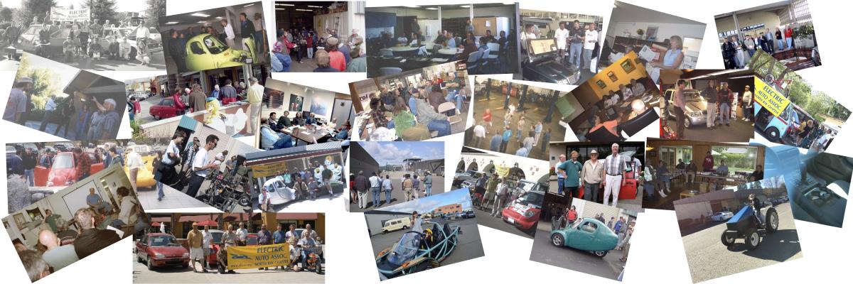 Collage of photos of people and electric cars.